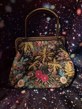 🌺 Moni Couture Floral Tapestry Beaded Handbag | Vintage Clasp + Chain Strap
